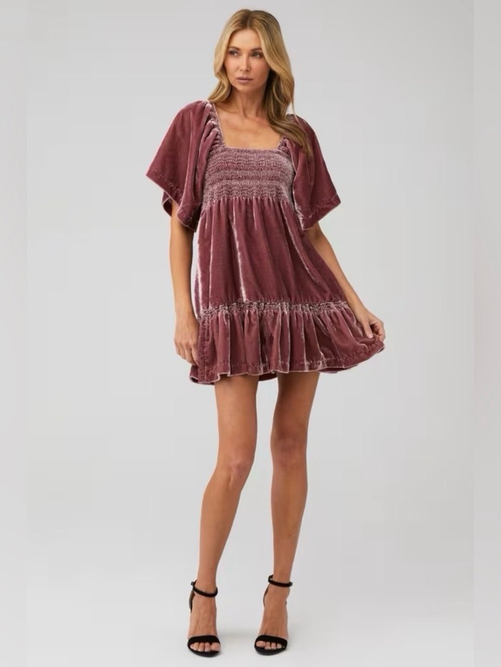 Free People Rose Velvet Smocked Mini Dress